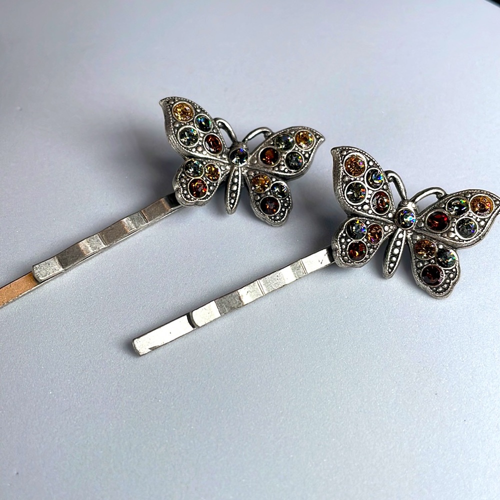 Pair of Butterfly Hair Pieces Austrian Crystals - Picture 4 of 4